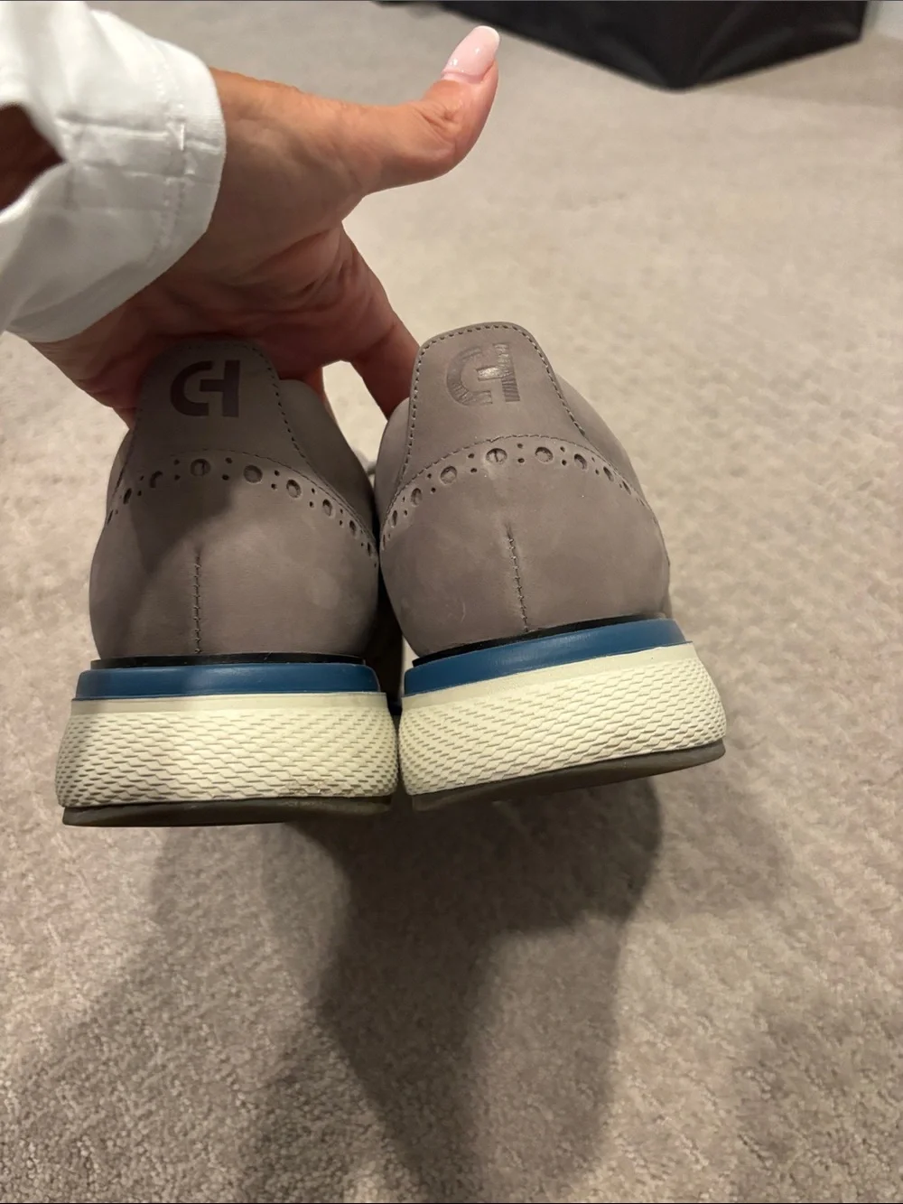 Cole Haan Gray Nubuck Wingtip Derby with Blue Trim